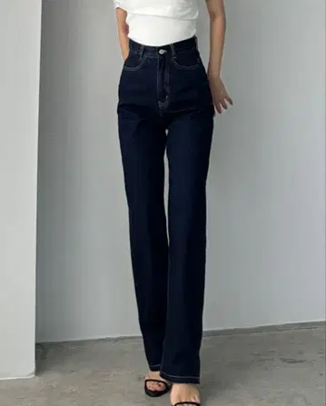 Louere 하이웨스트 스트레이트 데님