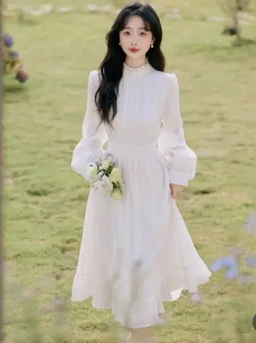 화이트 프릴 롱 드레스 원피스 의상