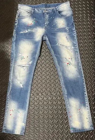 페인트 데미지 스키니 데님 팬츠