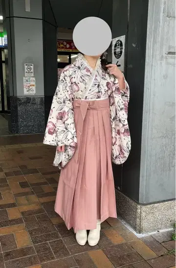 졸업식 꽃무늬 하카마 스타일 사용품 핑크