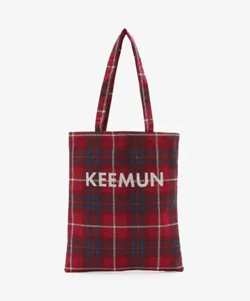 타탄 체크 패턴 자카드 토트백 레드