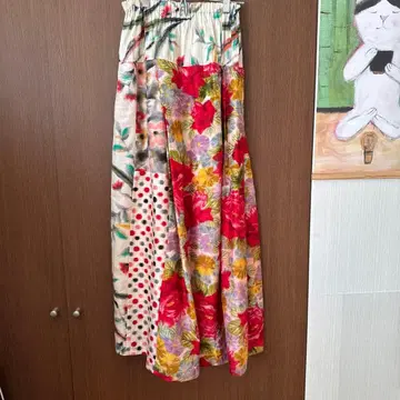 기모노 리메이크 명선 플레어 스커트 다색 꽃무늬 도트 무늬 성숙/러블리