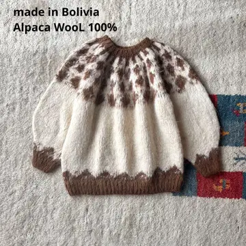 빈티지 알파카 울 100% 핸드 니트 볼리비아제 노르딕 무늬