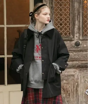 BONLECILL 래글런 슬리브 옷깃 코듀로이 오버 헌팅 자켓