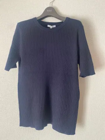 택 포함 새상품 온워드 카시야마 23구 리브 니트 반팔 네이비 44