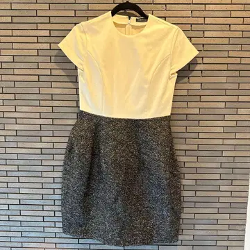 YOKO CHAN 반팔 무릎 기장 원피스 화이트/그레이