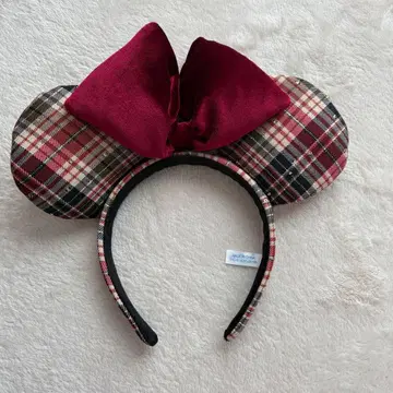 디즈니 미니 체크 무늬 레드 머리띠
