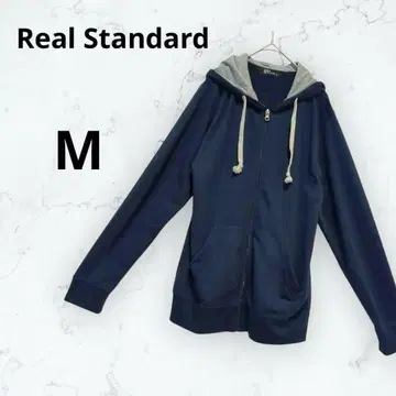 리얼 스탠다드 후드티 풀 집업 겉옷 바이컬러 돌려입기 다크 네이비 M