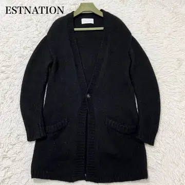 새상품급 에스트네이션 롱 가디건 카멜 혼방 M 블랙