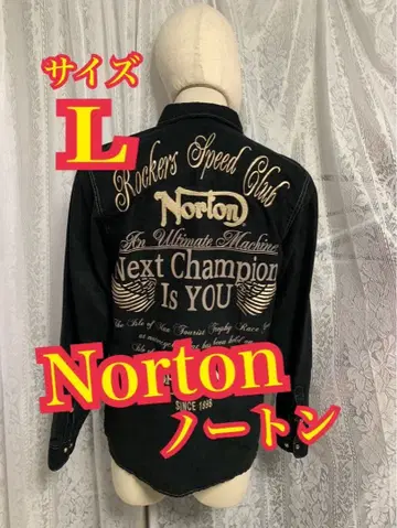 Norton 노튼 긴팔 셔츠 자수 빅 로고 바이커 블랙 L 사이즈