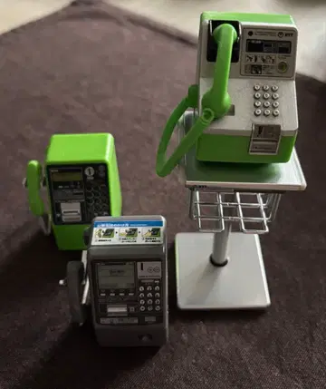 공중전화 미니어처 3점 + 스탠드 세트