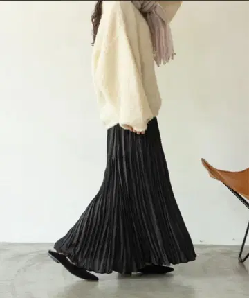 hinari 빈티지 새틴 와셔 스커트 블랙