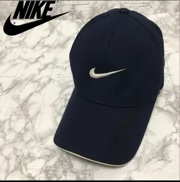 90s NIKE 나이키 은색 택 캡 모자 자수 네이비