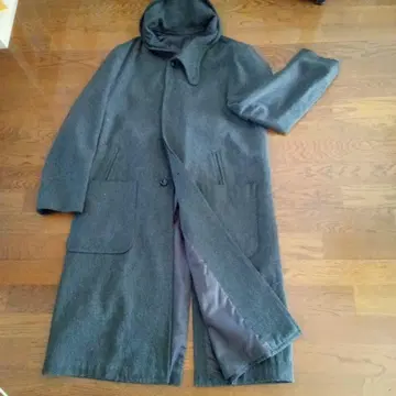 후드 부착 그레이 롱 코트