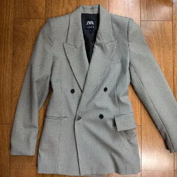ZARA 체크 무늬 더블 브레스트 테일러드 자켓 S