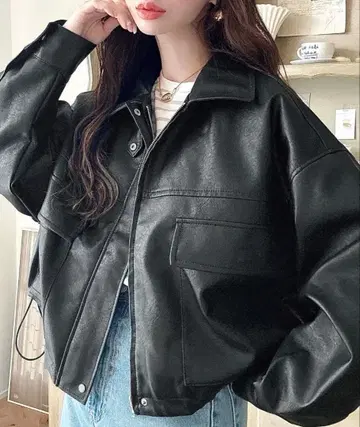 2WAY 컬러 숏 기장 인조 가죽 블루종