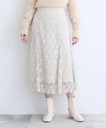 INDIVI/레이스 롱 플레어 스커트 [ 세탁 가능 ]