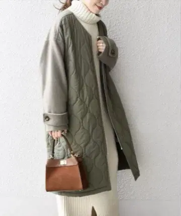 SHIPS 퀼팅 ZIP 코트 카키