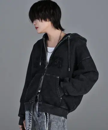 아들러 헤비웨이트 로고 세미 숏 빈티지 더블 지퍼 후드티 L