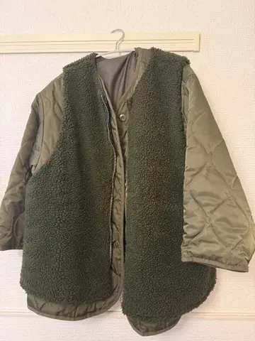 moment+ 푸들 인조 모피 베스트 포함 노카라 퀼팅 코트