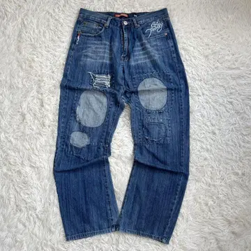 에드하디/ed Hardy 데님 팬츠 로고 스컬 자수 데미지 가공