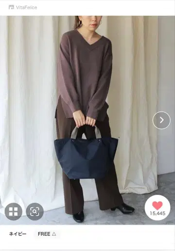 VitaFelice 천연 가죽 핸들 나일론 2way 토트백 네이비