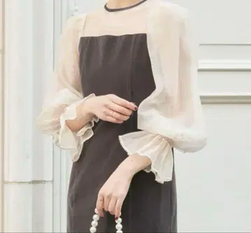 치코 배색 시스루 타이트 롱 드레스 그레이