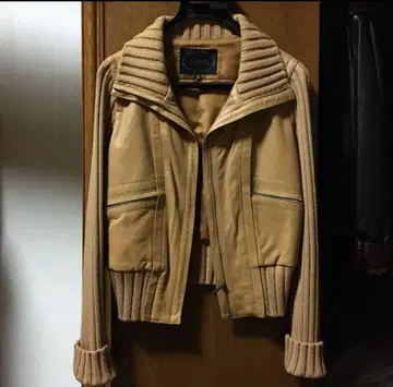 새상품급 언타이틀 가죽 니트 이소재 블루종 자켓