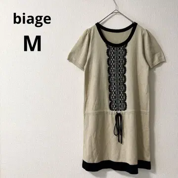 [ biage ] 니트 튜닉 M 베이지 일본제 반팔 봄/여름/가을