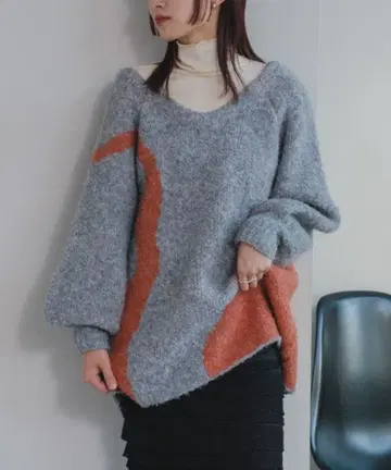 Kastane [울 혼방] 부클레 리버서블 니트 그레이