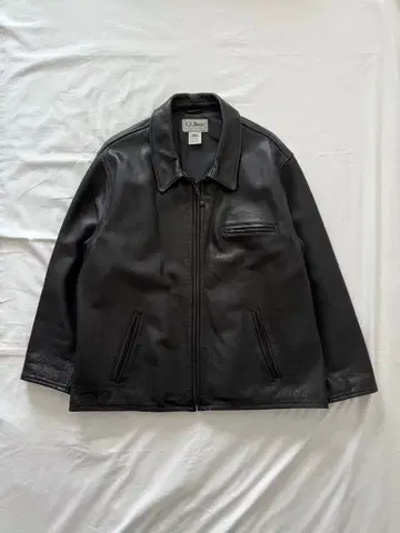 L.L.BEAN LEATHER CAR COAT BLACK XXL