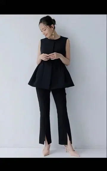 anuans 더블 스트레치 슬릿 플레어 팬츠 블랙 S