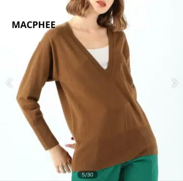 맥피 14G 플레인 울 V넥 풀오버 브라운 사이즈 S 브라운