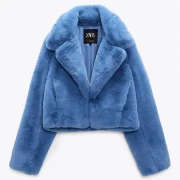 ZARA 인조 모피 자켓 블루