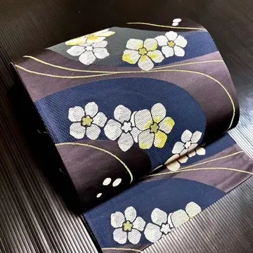 순수 실크 교토 후쿠로 오비 [ 보라색 꽃들 ]