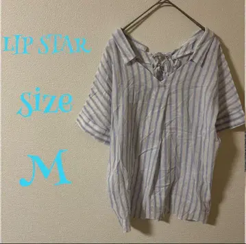 LIP STAR 스트라이프 V넥 반팔 셔츠