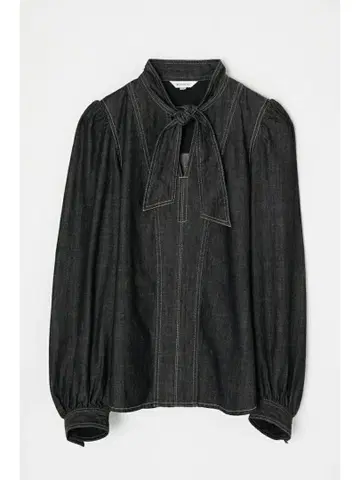 리본 포함 다크 데님 블라우스