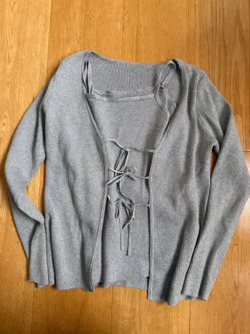 그레이 리본 포함 긴팔 가디건 L