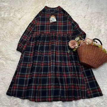 새상품 개더 원피스 넬 네이비 레드 체크 M~L