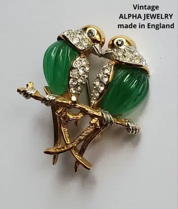 빈티지 ALPHA 알파 트윈 버드 비쥬 브로치 주얼리