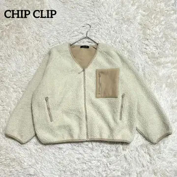 [칩 클립] 노카라 보아 자켓(M) 세탁 가능 배색 포켓 아이보리