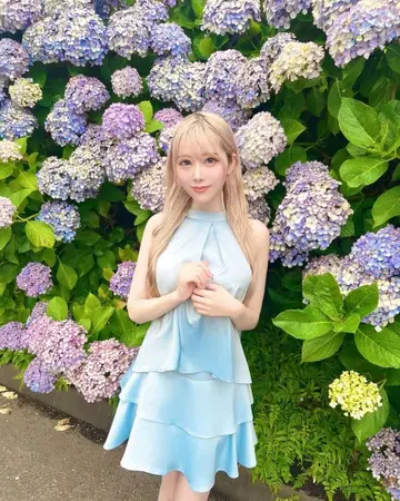 avec toi 스카이블루 프릴 드레스