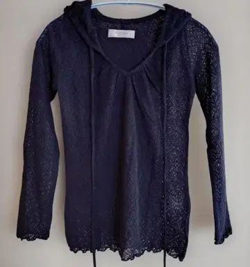 얇은 시스루 니트 후드티 S 사이즈 (블랙)