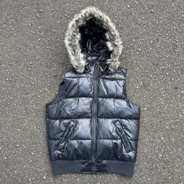 00s archive 퍼 다운 베스트 y2k 블랙 에나멜 퍼 L