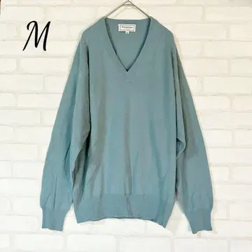 카와시마 스카이블루 V넥 니트 스웨터 긴팔 캐시미어 M 남성용