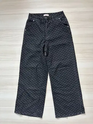 블랙 도트 무늬 와이드 팬츠 한국 y2k 구제 데님 팬츠