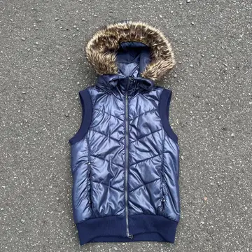 00s archive 퍼 다운 베스트 y2k 네이비 에나멜 퍼