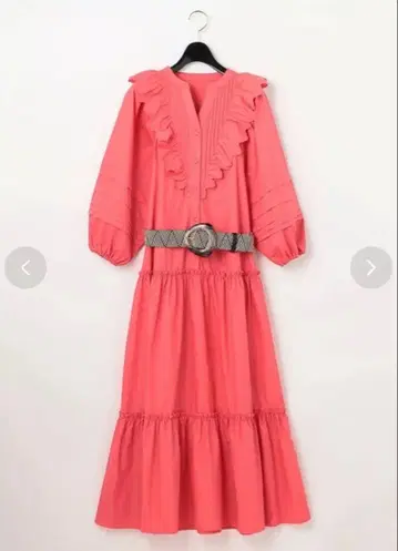 GRACE CONTINENTAL 프릴 자수 턱 드레스 핑크