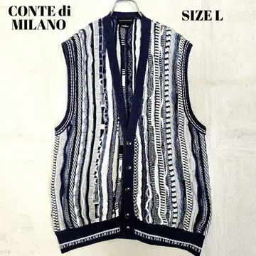 콘테 디 밀라노 3D 니트 베스트 지레 불가리아 산 빈티지 네이비