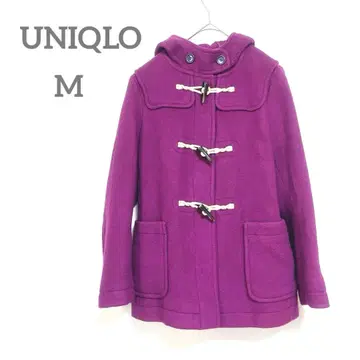 유니클로 더플 코트 M 퍼플 후드 부착 토글 버튼 코트 선명한